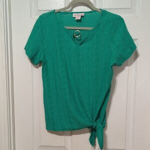 Allison Daley Teal Short Sleeve Ring Detail Top